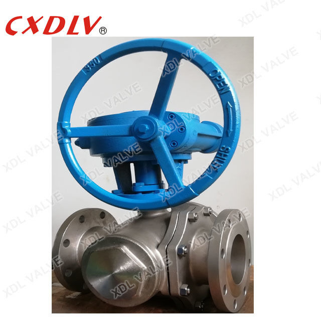 Stainless Steel 3-Way Ball Valve T-port Flange Ends with Worm Gear